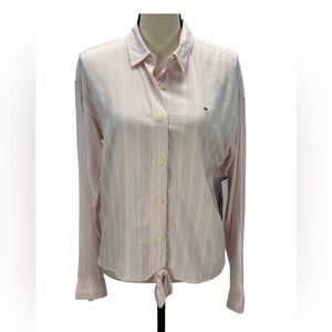 Tommy Hilfiger Long Sleeve Adaptive Magnet Closure Pinstripe Shirt - Pink - S/P